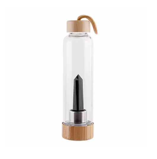 Crystal Infused Elixir Glass & Bamboo Water Bottle - Bellarte Enchanté Crystal Infused Elixir Glass & Bamboo Water Bottle